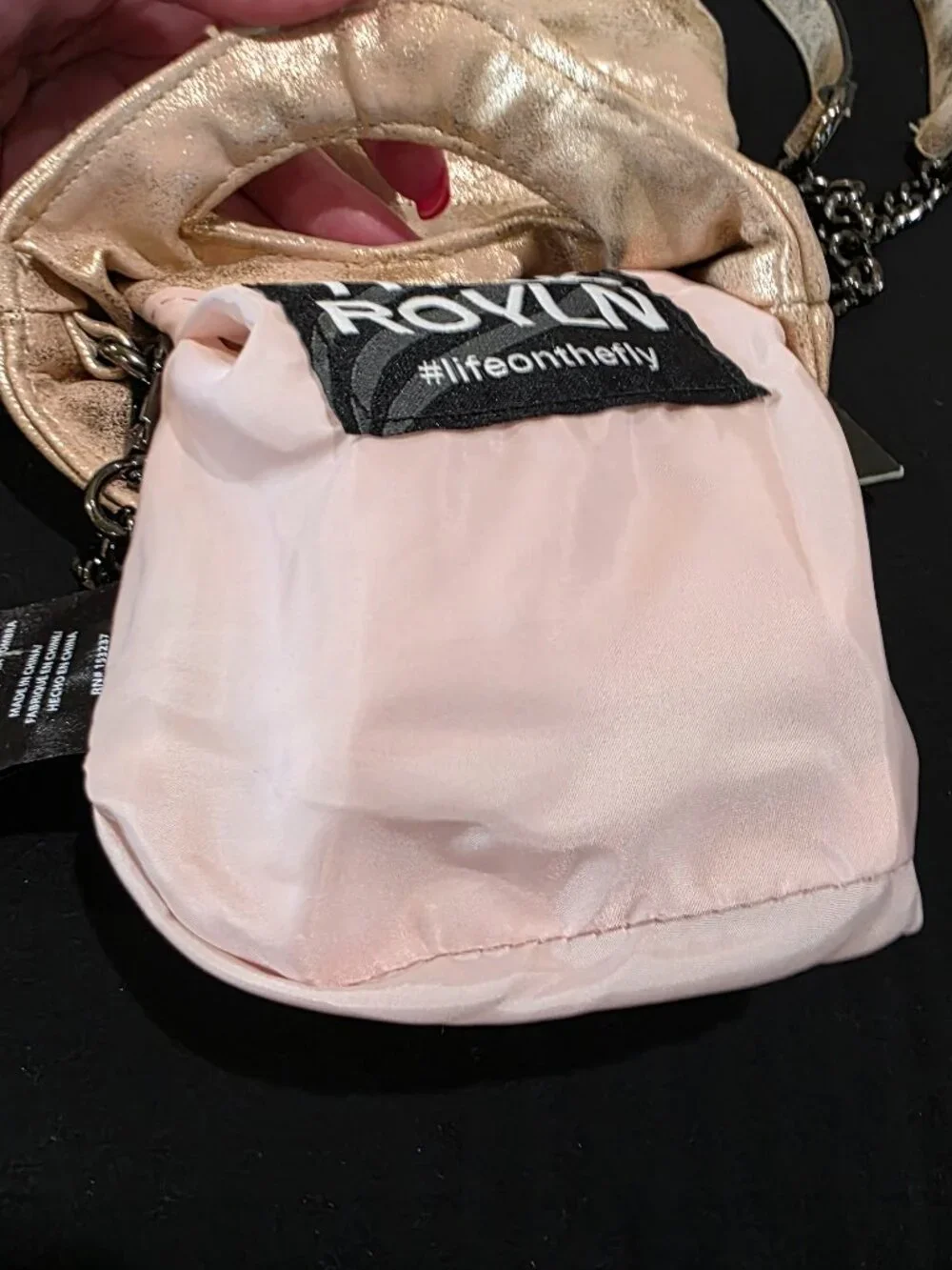 NWT Mini Florent Pink Champagne Puffer Crossbody Bag Purse Chain Strap